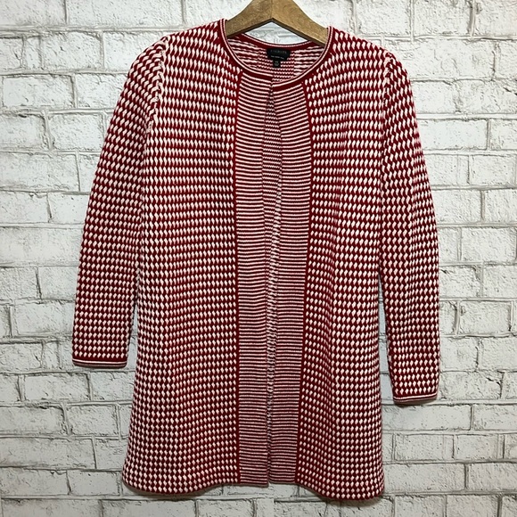 100% Merino wool Talbots long red and white sweater - Picture 2 of 7
